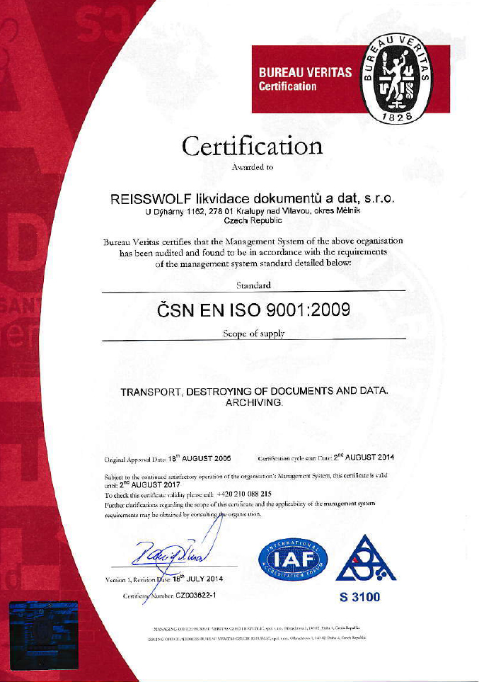 Certificates Reisswolf